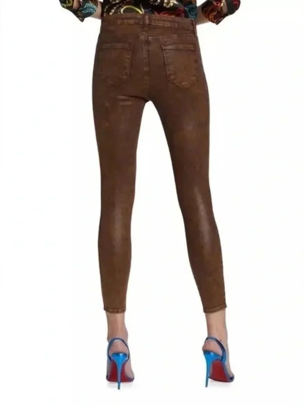 New L'AGENCE MARGOT High Rise Skinny Stretch Crop Jeans Cocoa Mineral Coated 25 - Picture 3 of 11